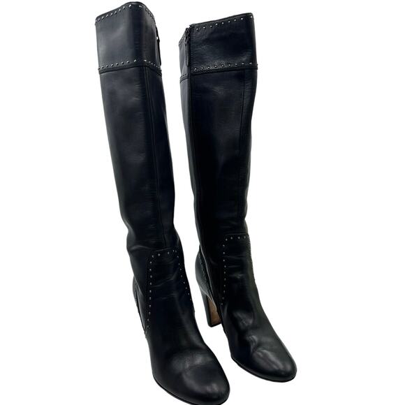 Cole Haan Mica Nk Air Black Leather Tall High Heel Boots Silver Studs 8.5B - Picture 2 of 11